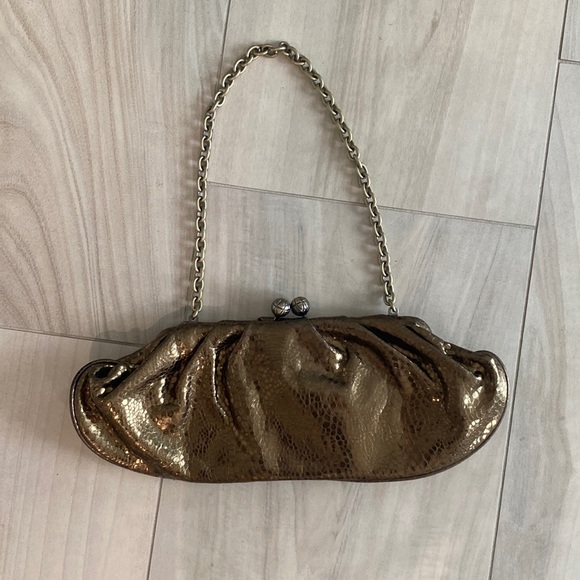 Vintage Gold Franchi Collection leather clutch with chain strap - Picture 1 of 2